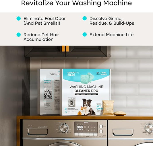 Uproot Cleaner Pro Pet Hair Remover & Washing Machine Cleaner Tablets Pro Set: The Original Reusable Handheld Pro Meets Our Washer Machine Cleaning Tablets for Pet Owners - Tidy Furniture Laundry