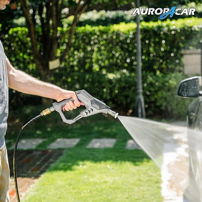 AURORA CAR Pressure Washer Hose 100FT with 3/8 Inch Quick Connect, Kink Resistant High Tensile Wire Braided, with 2 pcs M22 14mm Adapter Set, 4200 PSI Power Washer Hose