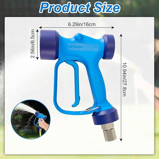 Baquler Blue High Volume Soft Wash Gun with Ss Swivel Pin, 350 Psi, 16 Gpm, 1/2" Bsp, Heavy Duty Rear Entry High Flow Low Pressure Wash Down Spray Gun for Car Patio Pools Structure Cleaning