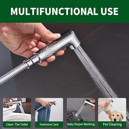 Handheld Bidet Sprayer for Toilet, Anti-Clog Chrome Head with Solid Copper T-Valve, 47" Stainless Steel Hose for Personal Hygiene Feminine Wash Toilet Cleaning, Easy Install - EYLCIMP