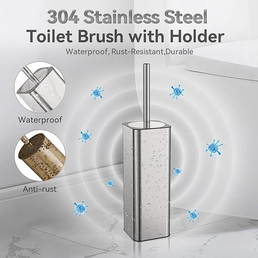 DOWRY Stainless Steel Toilet Bowl Brush and Holder for Bathroom Storage Organization Deep Cleaning Covered Brush Cleaner