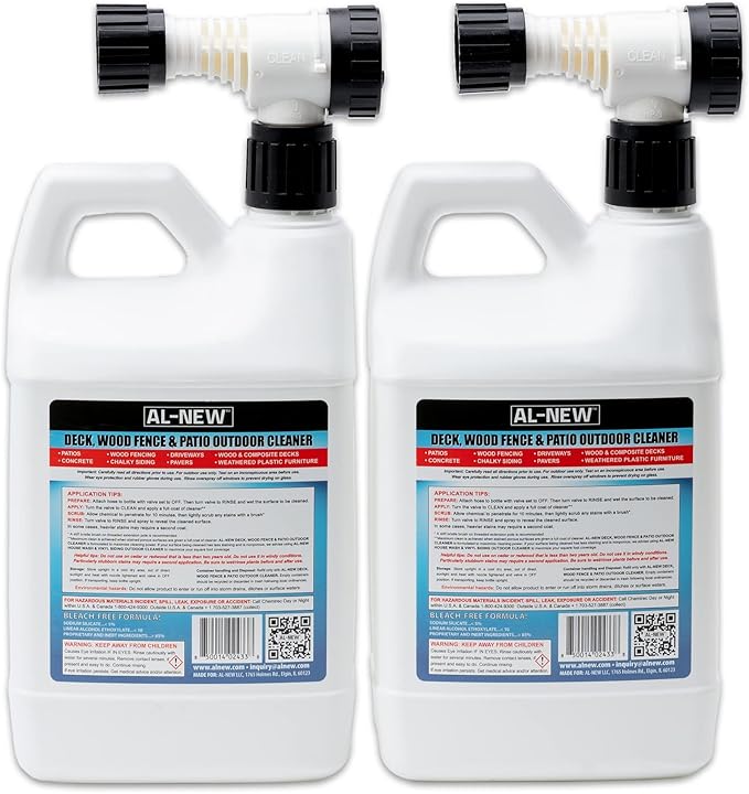 AL-NEW Outdoor Cleaner | Versatile Outdoor Cleaner 64oz Hose End Sprayer (Pack of 2) (Deck, Wood Fence, & Patio Outdoor Cleaner)
