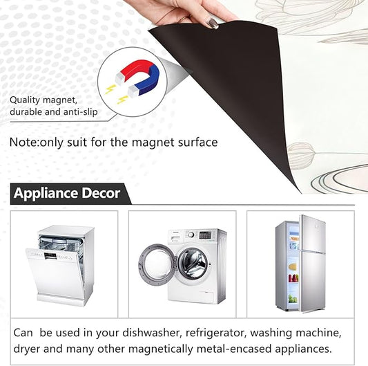 Vnurnrn Dishwasher Magnet Cover Line Drawn Flowers Print, Dish Washer Cover for Kitchen Decor, Easily Trimmable Dishwasher Sticker Refrigerator Magnetic Cover 23×26 in
