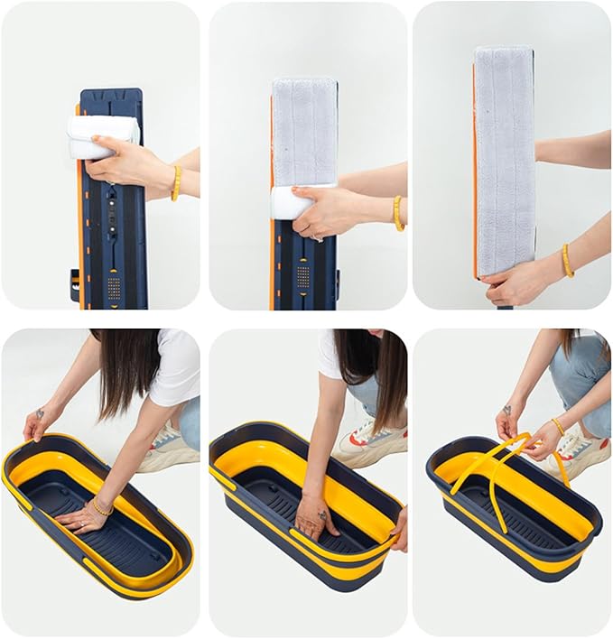 Flat Mop - Household Floor Cleaning System, Extra Wide with Extendable Handle for Hardwood Tile Vinyl, Reusable Microfiber Pads with 360° Rotation, Multi Tool for Home Garage Office Blue