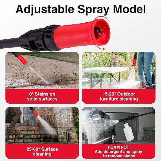 Electric Pressure Washer, 1850 PSI Max,1.0 GPM, 5" Wheels, 18M Cord/Hose Length Max, Power Washer for Patio, Car, Driveway, Fence & Home Cleaning