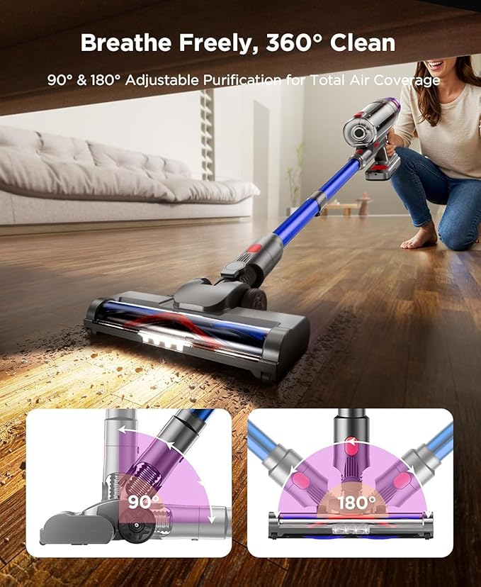 Cuzmok Cordless Stick Vacuum Cleaner for Home: Power Suction Vacuum Tangle-Free Lightweight Design & 2600mAh Detachable Battery Up to 50mins Runtime for Pet Hair Carpet Hardwood Floor