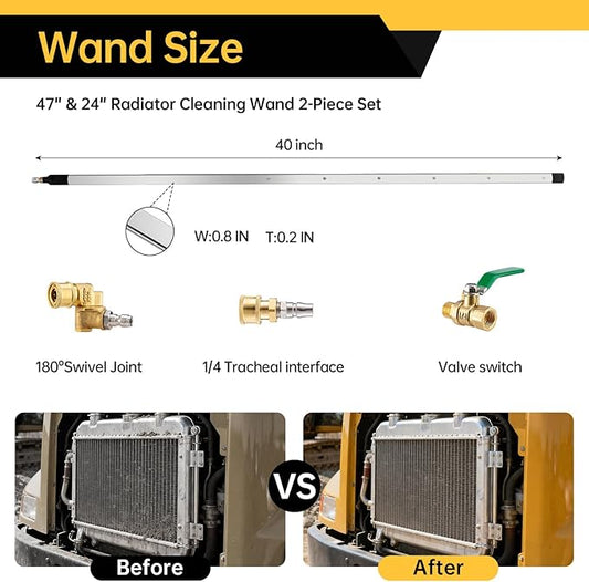 REALYOU 40" Radiator Cleaning Wand, 4500 PSI Radiator Cleaner Wand Water & Air Dual-Use, Radiator Cleaning Tool with 25° Fan Nozzle, Brush, Quick Coupler, Radiator Cleaner for Car, Truck, RV