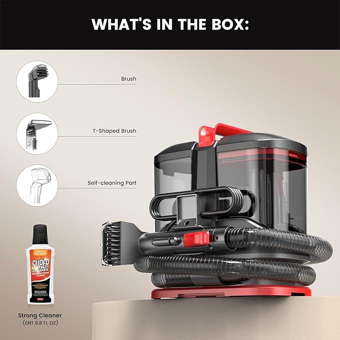 Portable Spot Cleaner Machine for Carpet and Upholstery, 15Kpa Powerful Suction for Pet Stain, Couche & Car, with Dual BrushHeads & Self-Cleaning System, Spot Cleaner for Area Rug, Stair and Furniture