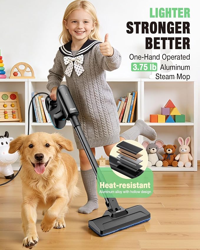 Heavy Duty Steam Mop for Floor Cleaning, 14-in-1 Lightweight Detachable Handheld Steam Cleaner with Multi-Purpose&Powerful, No-Chemical Floor Steamer for Home|Hardwood|Grout|BBQ|Window(Black)