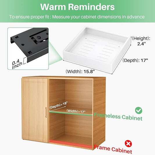 Pull Out Cabinet Organizer with Nano Adhesive, Heavy Duty Full-Extension Slide-Out Drawer for Kitchen Cabinet Organizers and Storage, No Drill Roll out Pantry Shelf, 15.8"W x 16.9"D x 3.1"H , White