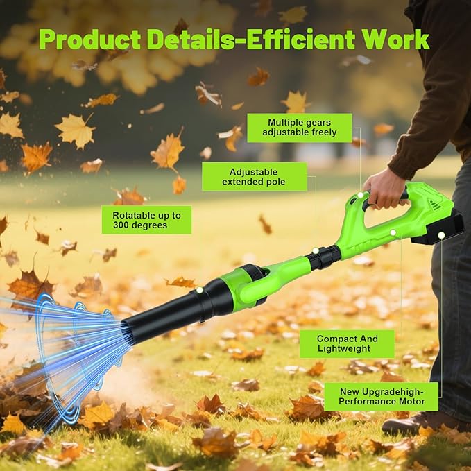 Roof Gutter Cleaning from The Ground, 40V Leaf Blowers Cordless with 2 Battery, Adjustable Pole (98inch)3 Speed Modes 500CFM/180MPH for Gutter Cleaner Extension Attachment Kit for Garden,House