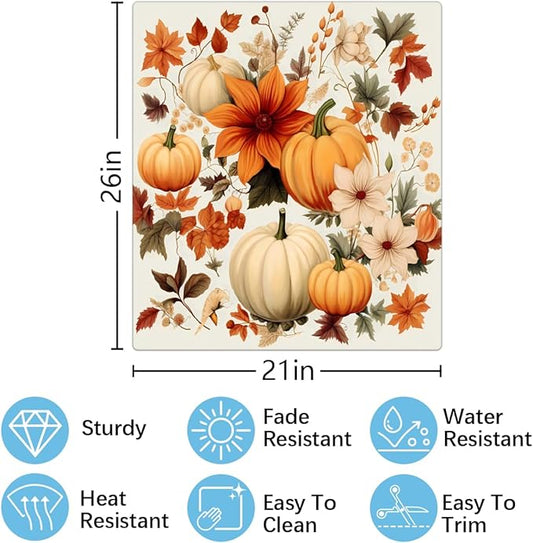 Dishwasher Magnet Cover Fall Pumpkins Flower Leaves Reusable Dishwasher Magnetic Cover Sticker Decorative Dish Washer Door Cover Panel for Home Kitcen Appliance, 21x26 in