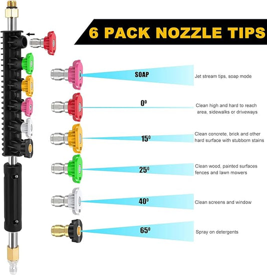 Pressure Washer Extension Wand, 8FT Gutter Cleaning Tools Attachment, Power Washer Lance with 6 Spray Nozzle Tips, 1/4" Quick Connect, 4000 PSI