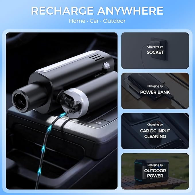 Foldable Cordless Washer, Portable Battery Washer with 5-in-1 Nozzle, 3 Levels & LCD Display, Handheld Washer for Car, Bike, Patio & Camping (Black)