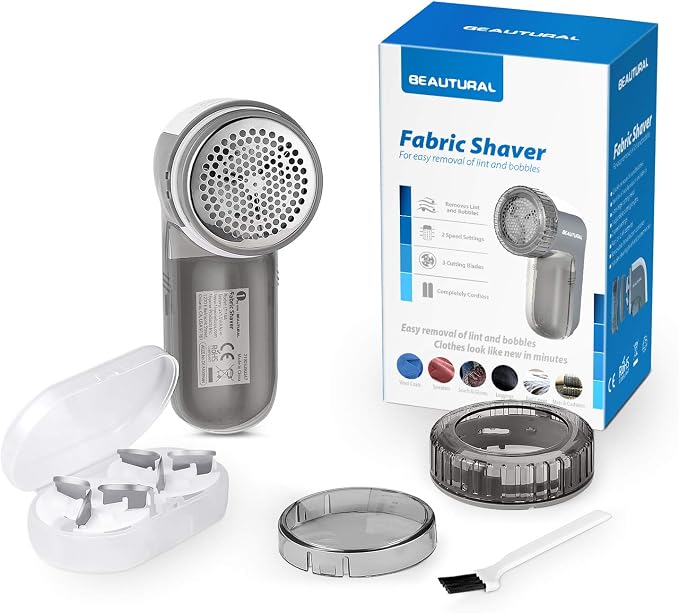 BEAUTURAL Fabric Shaver and Lint Remover, Portable Sweater Defuzzer | Battery Operated, 2 Speeds, 2 Replaceable Stainless Steel Blades, Remove Clothes Fuzz, Lint Balls, Pills, Bobbles - Image 7