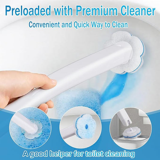 Disposable Toilet Brush, 2 Pack Toilet Wand and Holder with 54 Cleaner Refills Disposable Toilet Cleaning System Cleaner Pads for Toilet Bowl,Bathroom Cleaning,Sink,Bathtub - White