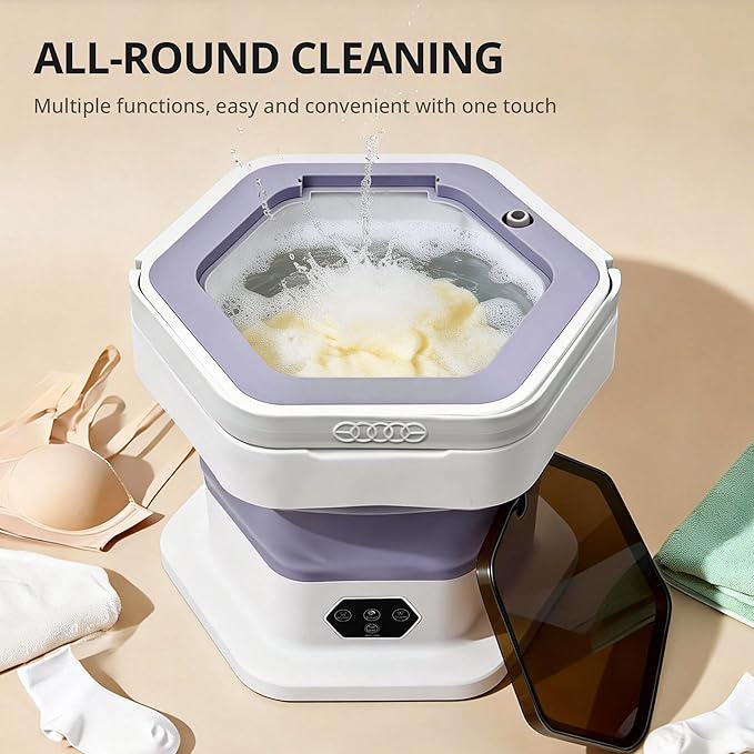 Portable Washing Machine, 16L Upgraded Mini Washer with Spin Basket Laundry Machine for Baby Clothes, Underwear, Socks; Ideal for Travel, Dorms, Camping (purple)