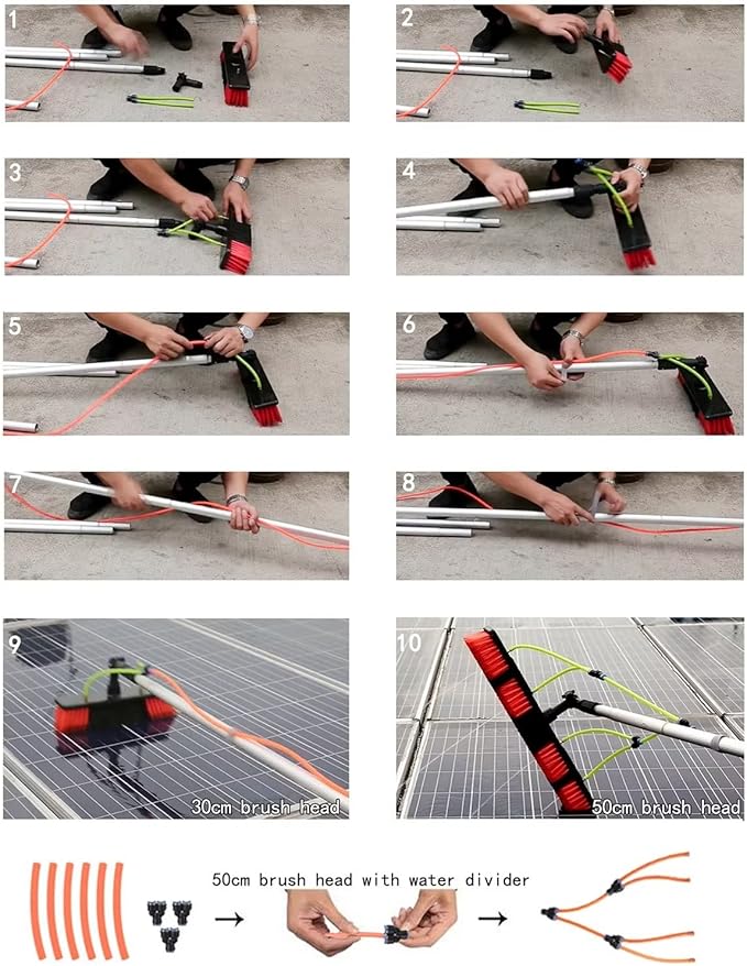 11m/36ft Window Cleaning Pole, Water Fed Telescopic Brush, Water/Hose Fed Pole, Cleaning Photovoltaic and Solar Panels / 11m Rod / 30cm Brush Head
