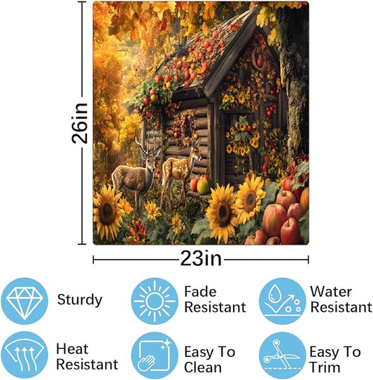 Apple Autumn House Deer Dishwasher Magnet Cover for The Front Magnetic Dishwasher Door Covers Dish Washer Sticker Wrap Home Decorative Appliances Panel Decal Kitchen Decor 23" x 26" (Magnetic)