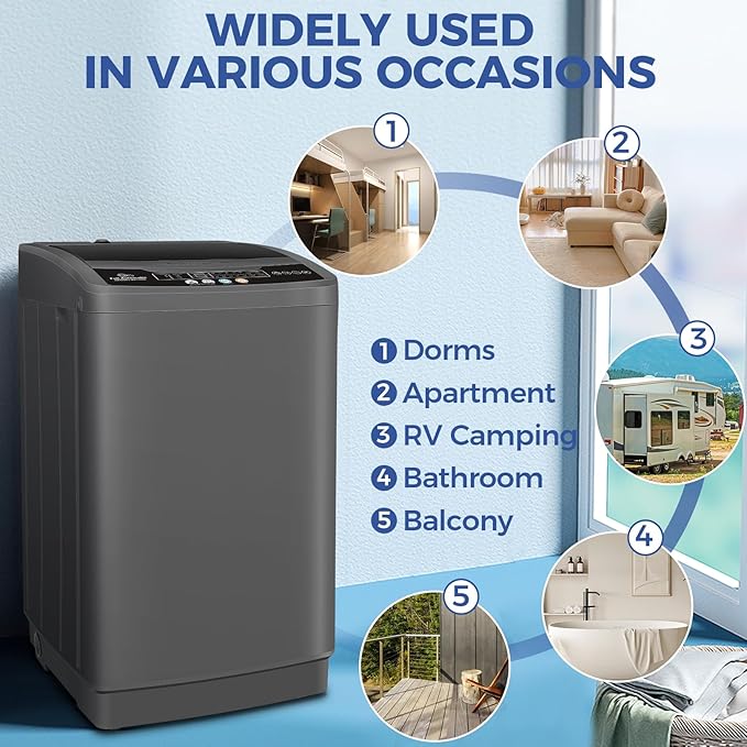 Nictemaw Portable Washing Machine, 20Lbs Capacity Portable Washer Machine, 2.8Cu.ft Washer and Dryer Combo with 10 Programs 8 Water Levels Compact Washing Machine for Apartments, Dorms, RV