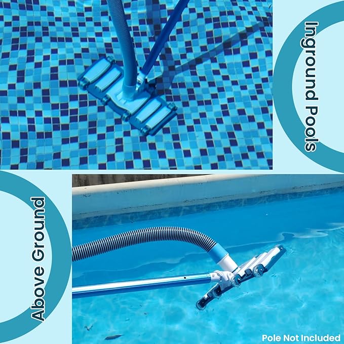 POOLWHALE Professional 1-1/2-Inch x 30-Feet Swimming Pool Vacuum Hoses and Weighted Rotatable Handle Vacuum Head with Wheels, Perfect for Above Ground and Inground Pools