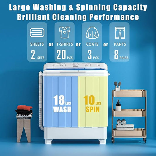 Auertech Portable Washer and Dryer Combo, 28 Lbs Twin Tub Washing Machine, 1.5 Cu.Ft Compact Clothes Dryer, Portable Washing Machine and Dryer Set for Laundry Apartment, RV, Dorm, White