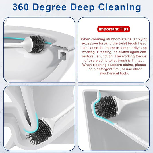 Electric Toilet Bowl Brush,Silicone Toilet Brush,Toilet Bowl Brush and Holder Set with Ventilated Holder,Toilet Brush, Floor Standing, Wall Mounted Without Drilling,Rechargeable 2packs