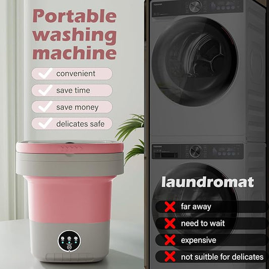 Portable Washing Machine, 7L/12L Upgraded Mini Washing Machine, Suitable for Small Clothes, Foldable Laundry Machine, Ideal for Dorm, Home, Hotel, Camping and Travel (Pink, 12L)
