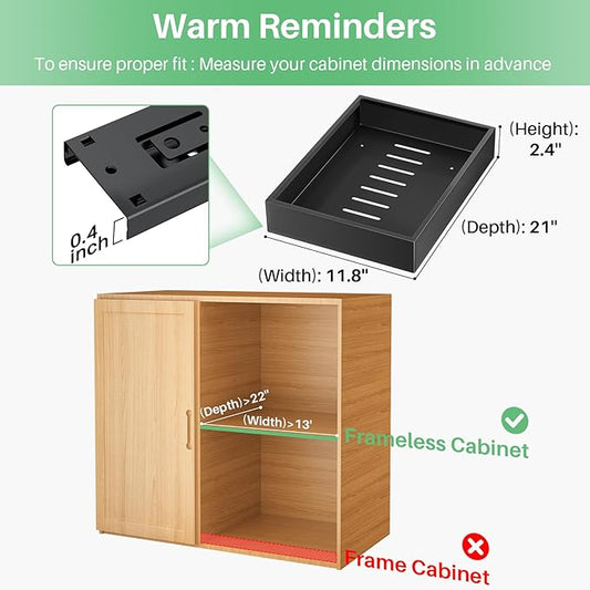 Pull out Cabinet Organizer, 21"Deep, 11.8"Wide Full-Extension Heavy Duty Slide out Drawers with Nano Adhesive, Roll Out Shelves Sliding Cabinet for Kitchen, Bathroom, Pantry,Under Sink Storage(Black)