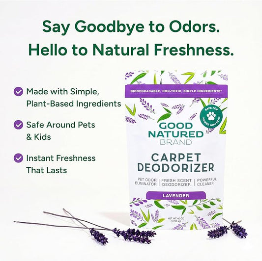 Good Natured Brand | Carpet Deodorizer & Freshener Powder | 60 oz Pet Odor Eliminator for Strong Odor & Pet Urine | Fresh Natural Lavender | Safe for Homes with Pets