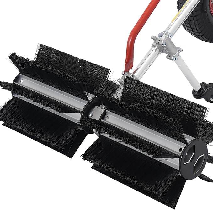 Gas Powered Walk-Behind Outdoor Lawn Brush Sweeper, 4-Stroke Gasoline Engine Lawn Sweeper, 23.62" Hand Push Sweeper Lawns Cleaning Tools for Artificial Lawns, Pathways, Driveways