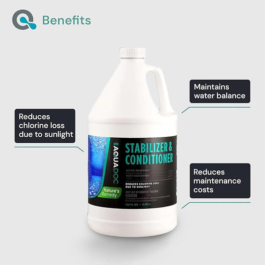 Pool Stabilizer and Conditioner for Swimming Pools - Maximum Strength Swimming Pool Conditioner and Cyanuric Acid for Pools - Helps with Pool Water Evaporation - AquaDoc Pool Supplies