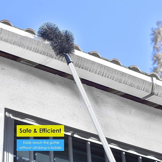 Gutter Cleaning Tool with Curved Stiff Bristles, Retractable Flexible Roof Gutter Brush Cleaner for Removing Dust, Leaves, Debris, and Branches