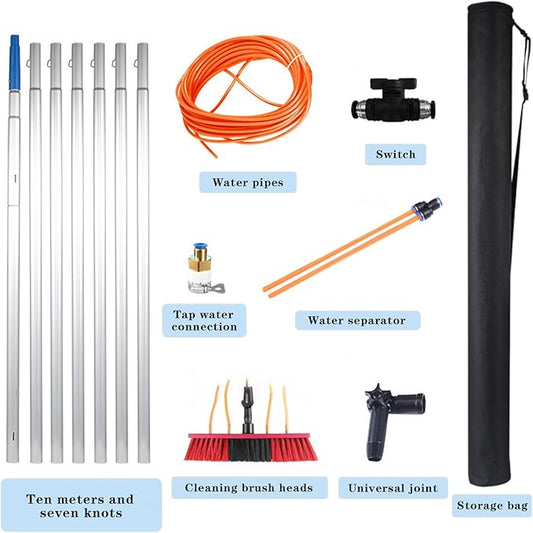 Water Fed Pole Kit Adjustable Solar Panel Cleaning Kit Cleaner Tool for Window Glass Roof Outdoor Glass Brush Window Washing Equipment (30FT)