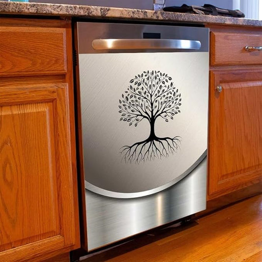 Dishwasher Magnet Cover Sticker,Stainless Steel Design Tree Pattern Fridge Door Cover Magnetic,Refrigerator Magnets Art Skin Panel Decal,Home Decor Decal,Vinyl Sticker,23W x 26H inchs