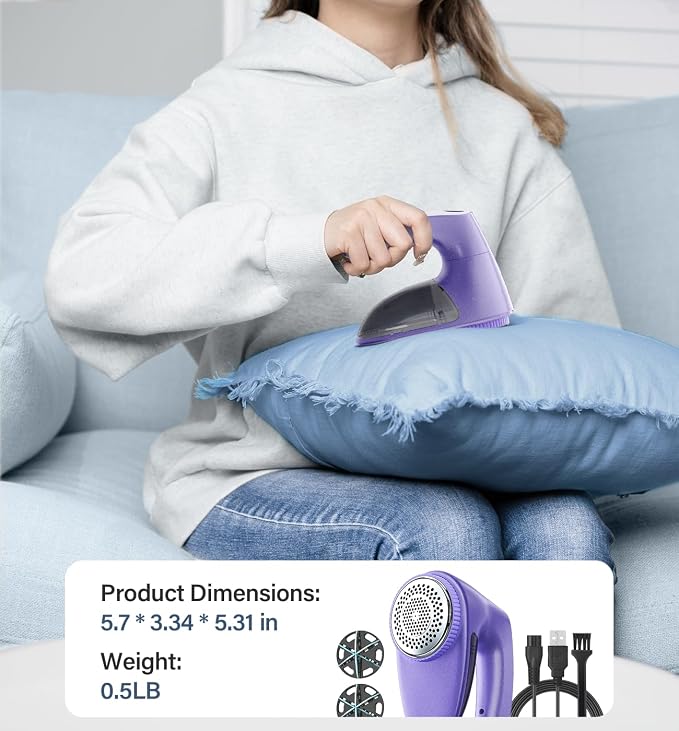 Bymore Fabric Shaver, Lint Shaver, Sweater Shaver for Clothes, Purple | Large 65mm head and six-leaf blades cover more area in fewer passes for fast, even care on sweaters, couches and furniture - Image 6