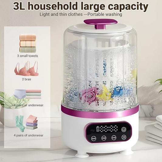 3L Portable Washing Machine,3 In 1 Portable Washer-Dryer Combo, Home Mini Underwear-Specific Washing Machine,3 Modes 3000mAh Laundry Machine for apartments, dormitories, travel, and hotels (Purple)
