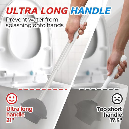 2Pack 2 in 1 Toilet Plunger and Brush Set,Extended Handle Plunger,Toilet Bowl Brush Plunger Set,Bathroom Cleaning Tools,Cleaning Brush,Toilet Brush Plunger Combo,Cream Grey(21inch)