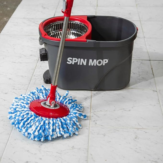 Simpli-Magic 360° Spin Mop and Bucket with Wringer – 10,000 Spin Cycles – 3 High-Absorbent Microfiber Replacement Heads – Mop and Bucket Set for All Types Floor Cleaning