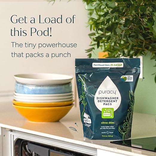 Puracy Dishwasher Pods, Natural Dishwasher Detergent, Citrus Skies Dish tabs - Enzyme-Powered, Spot & Residue Free - TikTok Trend Items, Must Haves from TikTok Made Me Buy It (Citrus Skies, 50 Count)