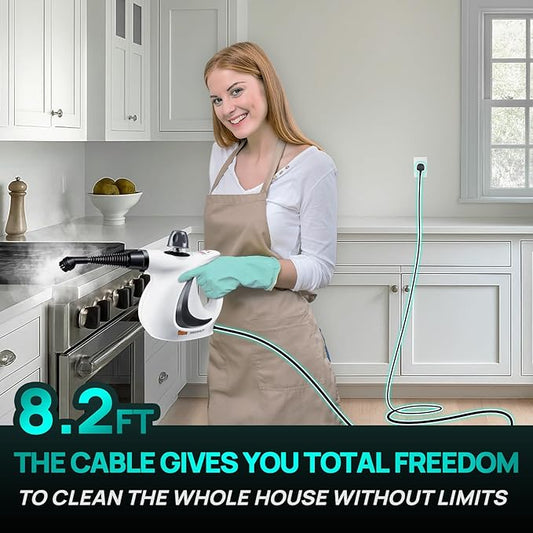 Steam Cleaner, Pressurized Multi-Surface Natural Handheld Steam Cleaner for home with 12pcs Accessories & Safety Lock – Steamer for Cleaning Home Use, Tile, Grout, Window