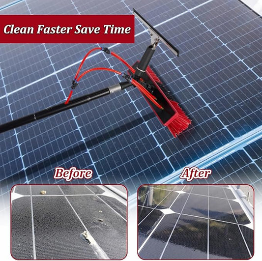 Telescopic Solar Panel Cleaning Brush Kit - 3-12M Pole 35/55cm Brush Head Water Hose Fed Outdoor Window & Roof Cleaner RV & Pool Cleaning Tool (7M with 55CM Brush)