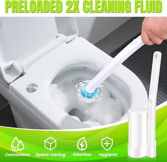 KOKL 2 Pack Disposable Toilet Brush with Holder Set, Toilet Bowl Cleaner, Toilet Bowl Brush with 54 Cleaner Refills, Toilet Cleaning Supplies for Bathroom Maintenance(2-Set)