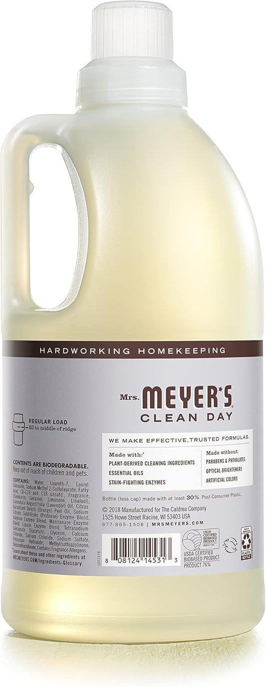 MRS. MEYER'S CLEAN DAY Liquid Laundry Detergent, Infused with Essential Oils, Lavender, 64 oz (64 Loads)