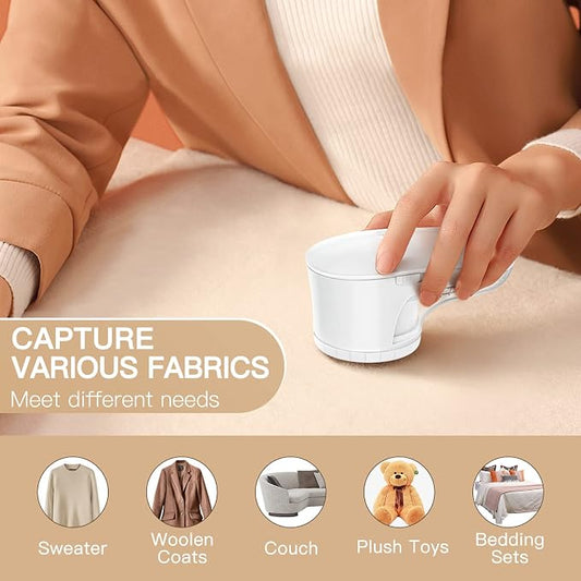 Ruidla Fabric Shaver Lint Remover,Sweater Shaver with Replaceable Stainless | Steel 6-Leaf Blades, Fabric Defuzzer for Clothes Fuzz, Lint Balls - Battery Operated(White) - Image 2