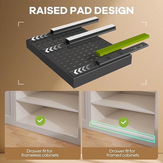 2 Pack Pull out Cabinet Organizer 21"Deep With Raising Pad for Framed Cabinets, Expandable Slide out Drawers for Kitchen Cabinets with 4pcs Divider Racks, Roll out Shelves 12.1"-20.4" W Black