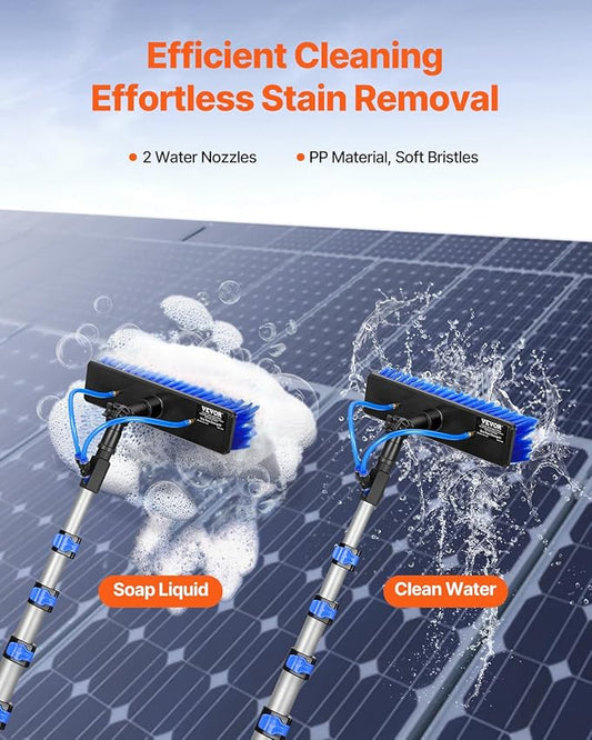 VEVOR Water Fed Pole Kit, 30FT Solar Panel Cleaning Pole with Extendable Handle, 180° Rotatable Brush Head & 65.6FT Hose, Household & Outdoor Window Cleaner Tool for Caravan Solar Panel Deck