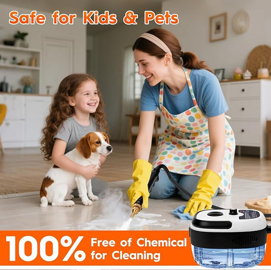 Steam Cleaner, 2500W High Handheld Steam Cleaner, 1L Portable Car Steam Cleaner, 6 High Speeds Pressure Temperature Steam Cleaning Machine with 3 Brush Heads for Kitchen Home Car Cleaning๏ผWhite๏ผ