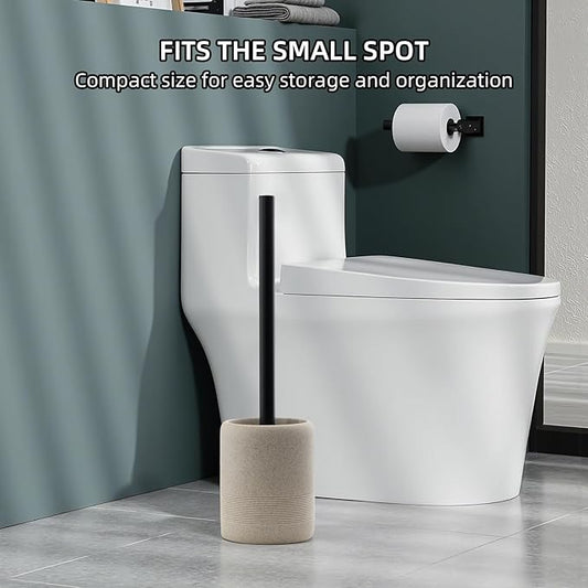 Toilet Brush and Holder Set, 2 PCS Decorative Toilet Bowl Brush and Holder Set Bathroom Aceessories Toilet Scrubber Brush Set with Heavy-Weight Resin Base with Long Handle (Beige)