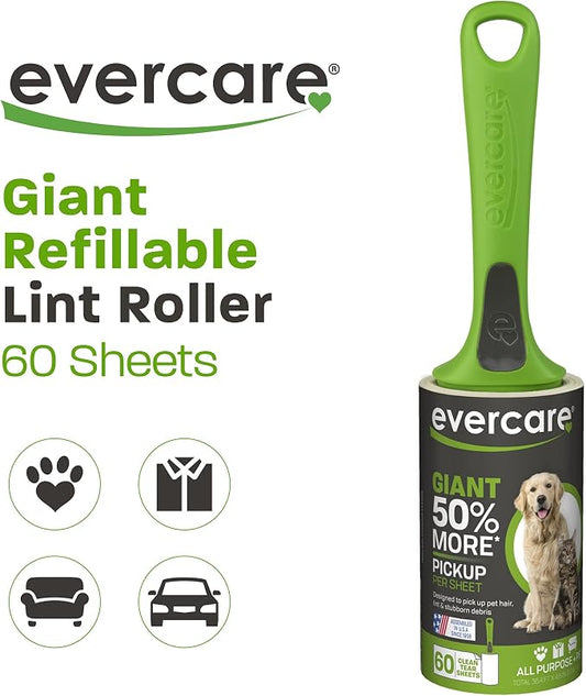 Evercare Lint Roller Pet Hair Remover Giant 60 Layers Per Roll, Green (Pack of 4) - Image 2